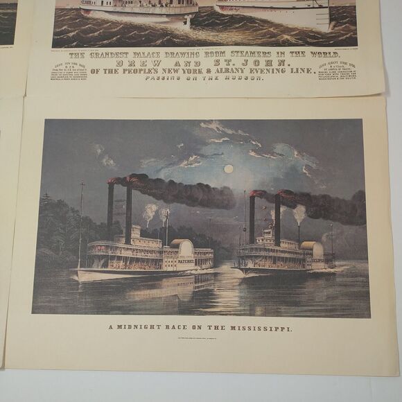 4 Currier And Ives The River Lithograph Prints Mississippi Steamboat Mayflower - Picture 6 of 15